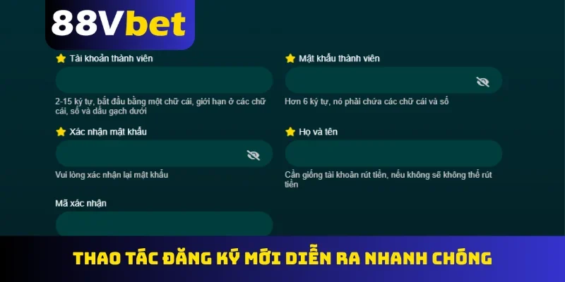 Thao tác đăng ký mới diễn ra nhanh chóng